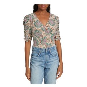 Veronica Beard Henrieta Paisley Print Ruched Puff Sleeve Silk Top. Size 0.